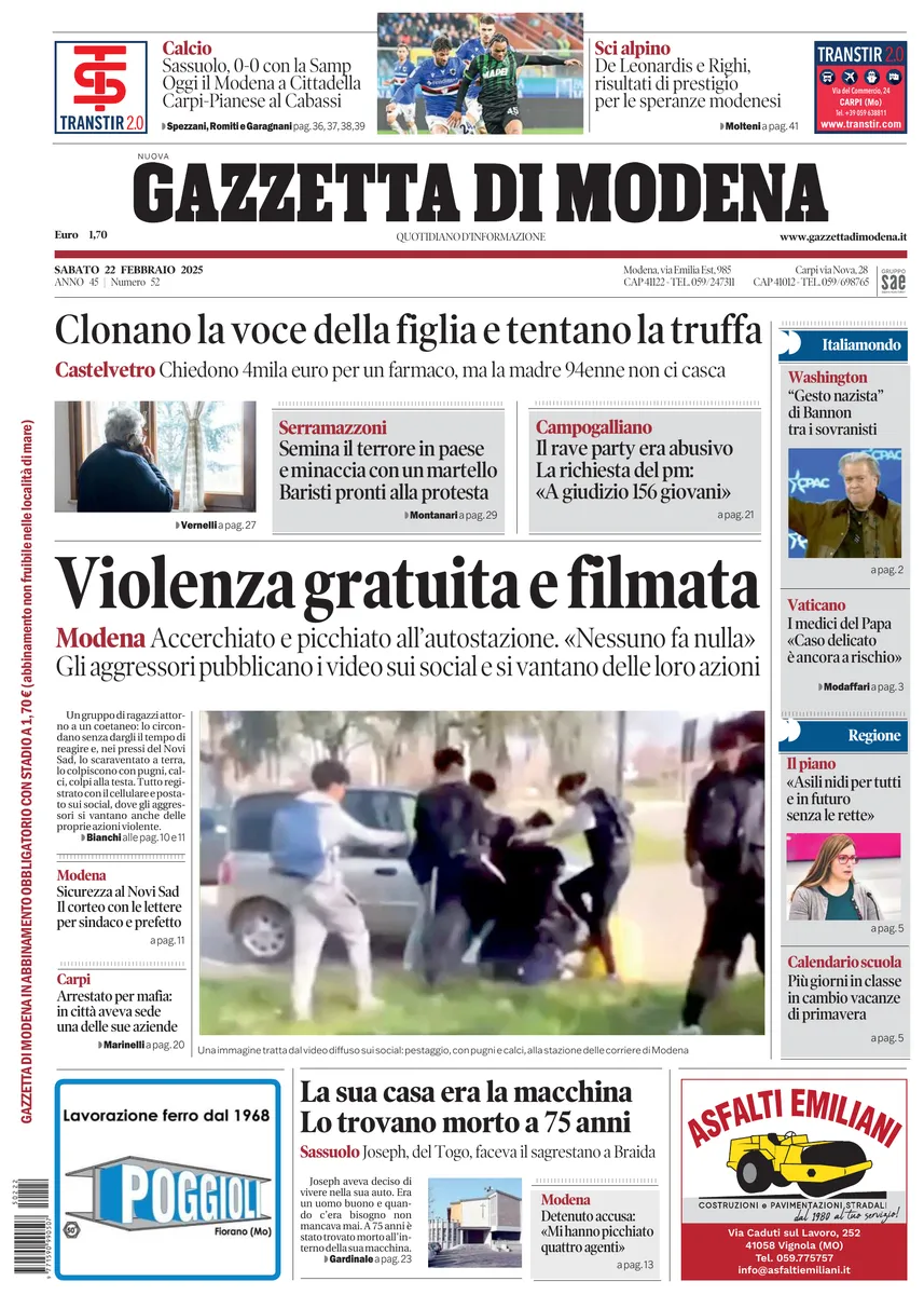 Prima-pagina-gazzetta di modena-oggi-edizione-del-2025-02-22